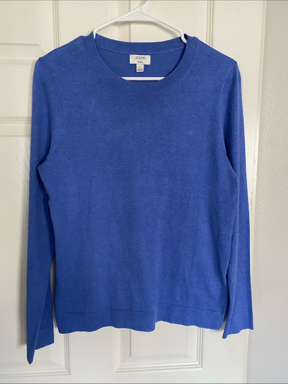 NWOT J. Crew Women's Blue Crewneck 100% Cotton Teddie Sweater